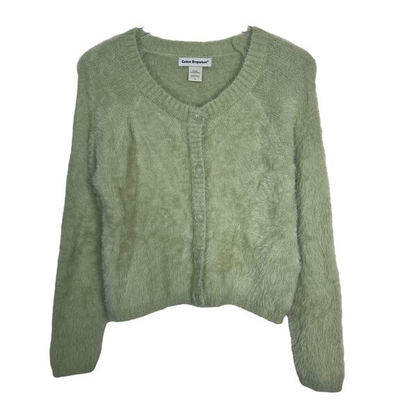 Cotton Emporium Fuzzy Knit Button Front Cardigan Sweater Mint Green M Medium - Picture 1 of 6